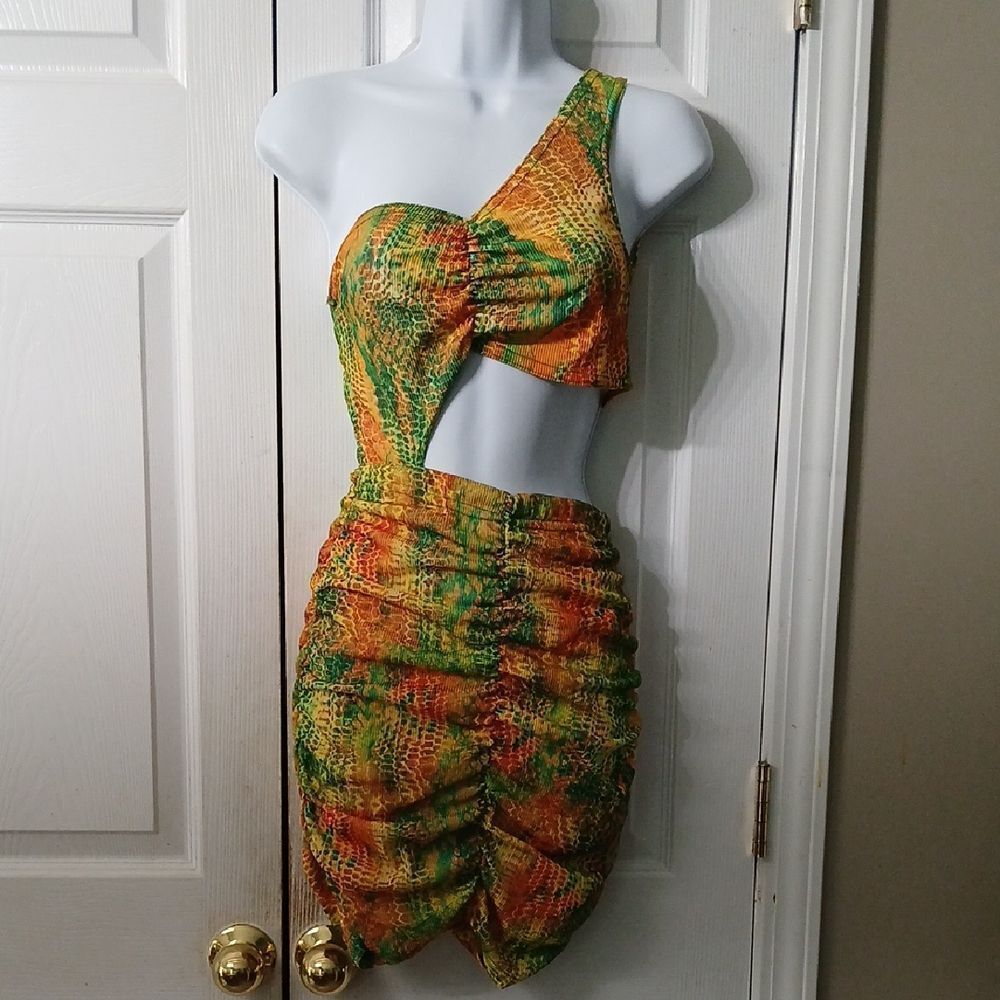 PrettyLittleThing Multi Snake Print Ribbed One Shoulder Ruched Bodycon Dress